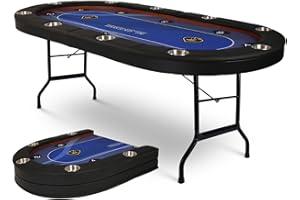 DC DICLASSE Upgrade Foldable Poker Table for 10 Players - Texas Holdem & Blackjack Board Game Table - Large Casino Table with 10 Stainless Steel Cup Holders & Padded Rails - Perfect for Texas Casino Leisure Game