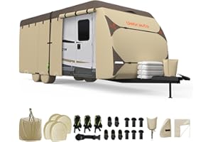 Umbrauto Travel Trailer RV Cover – Upgraded 7-Layer Top Camper Cover, Waterproof & Windproof Trailer Cover for 30'-33' RV, Includes 4 Tire Covers, Tongue Jack Cover and Gutter Cover