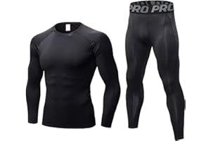 LANBAOSI Mens Workout Compression Set Pants and Long Sleeve Shirts Winter Warm Thermal Baselayer Top & Bottom