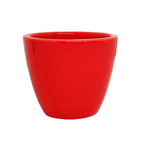 ShopMeFast Glossy Round Shape Handcrafted Ceramic Pots Ceramic Planter for Indoor Plants/Planters,Home Decor,Garden Decor,Office Decor,Decorative Succulent Pot (Color: Red)(L:9 cm, W:9 cm, H:8 cm)
