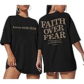 Sulayesh Faith Over Fear Christian Shirts for Women Oversized Jesus God Religious Bible Verse Tees Inspirational Tshirts Tops