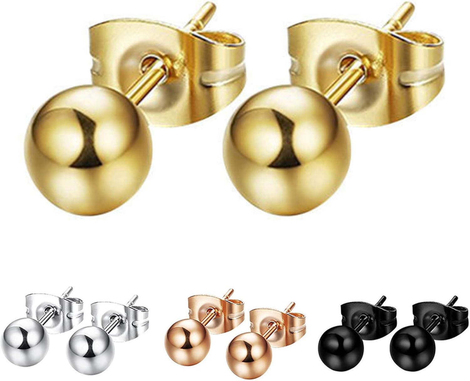 AchidistviQUnisex Plated Ball Ear Stud Earrings in 3mm8mm Options