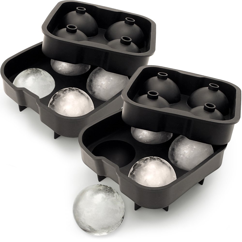 igadgitz home U6675-KIT Silicone Ice Ball Mould Food Grade 4x4.5cm Sphere Ice Rounds Ball Maker for Cocktail, Whiskey, Liquor & Other Drink - Black - Pack of 2