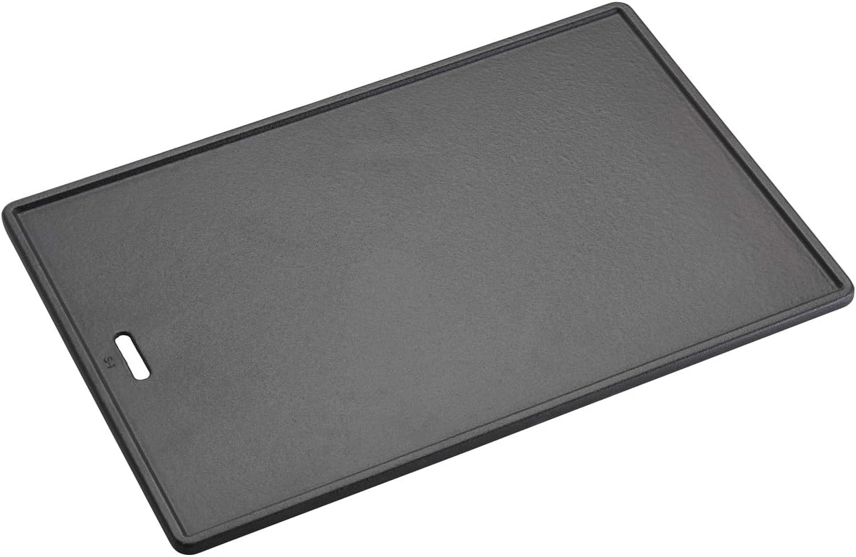 RÖSLE Grillplatte VIDERO G4/G6, Hochwertige Grillplatte aus Gusseisen für Fleisch und kleine Grillstücke, Grillbranding, Platte beidseitig verwendbar, 45 x 30 cm