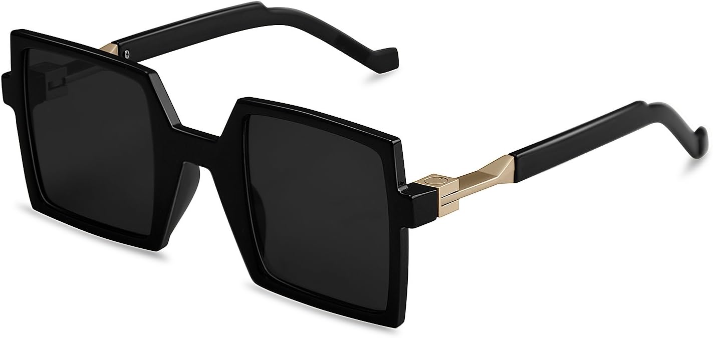 Goliath Ronin Oversized Square Sunglasses Vintage Retro Black Lens Rectangular Sunglasses Fashion Unisex Eyewear,UV400 Lens,Polycarbonate Frameectangular Sunglasses,UV400 Lens,Polycarbonate Frame