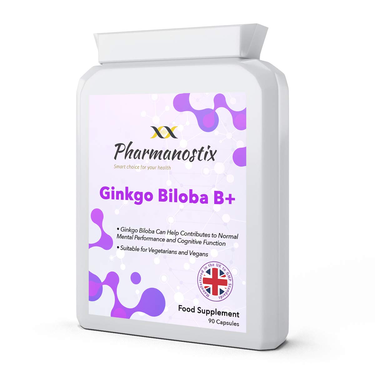 Ginkgo Biloba B Plus Supplement 6000mg Daily Serving - 90 Capsules - Supports Cognitive Function- Vegan Friendly Capsules with Added Vitamin B Complex - UK Manufactured
