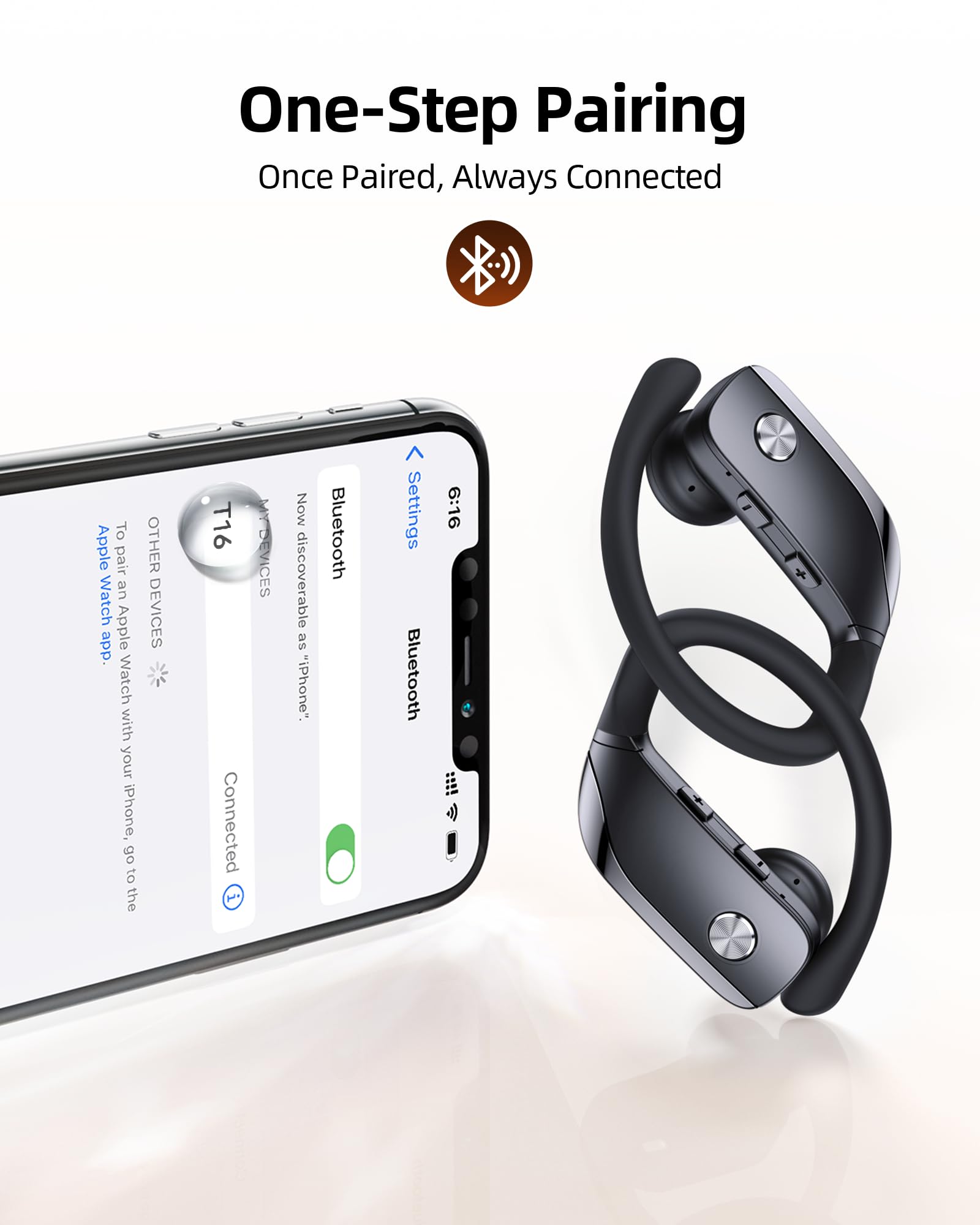 bmani Wireless Earbuds Bluetooth Headphones 80hrs Play Back Sport Earphones with LED Display Over-Ear Buds with Earhooks Built-in Mic Headset for Workout Black