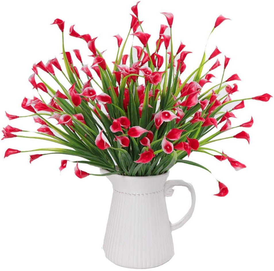 KIRIFLY Artificial Flowers,Artificial Plants Outdoor 6 Packs Plastic Flowers Fake Calla Lily Faux Plant UV Resistant Greenery for Garden Home Decor (Red)