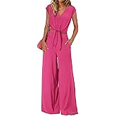 PRETTYGARDEN Women's Summer 2 Piece Outfits 2026 Cap Sleeve V Neck Belted Crop Tops Wide Leg Pant Sets Casual Tracksuit
