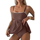 Aleumdr Tankini Swimsuits for Women Modest Two Piece Bathing Suit Square Neck Swim Top with High Waisted Bottom
