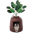 Lifewit Litter Box with Faux Plant & Scoop for Large Cat, Hidden Corner Enclosure Litter Tray with Odor Control & Carbon Filter in Living Room/Bedroom/Bathroom, Brown