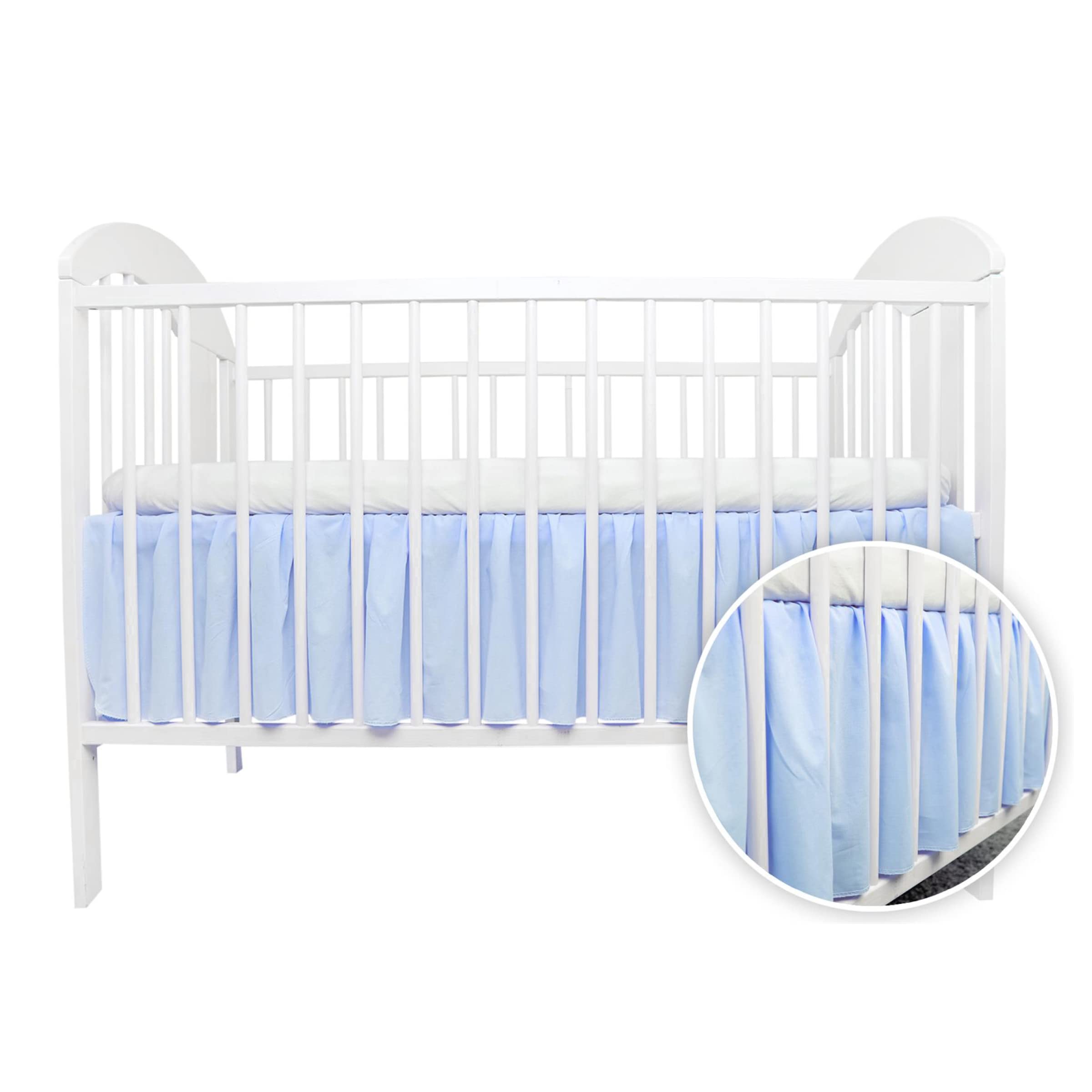 Cot Valance Sheet 100% Cotton Baby Nursery Bedding Frilled Skirt with 4 Sides 33 cm Long Drop to fit Cot Bed Mattress 120x60 cm Elastic Cot Bed Dust Cover (Plain Blue)