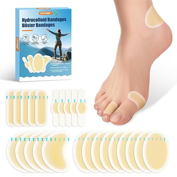 GEL BLISTER BANDAGES HYDROCOLLOID BANDAGES FOR SPORTS,RUNNERS & TRAVEL – 24CT BLISTER CUSHIONS FOR FEET, TOE & HEEL -WATER RESISTANT BLISTER PADS FOR PREVENTION & RECOVERY (VARIETY PACK