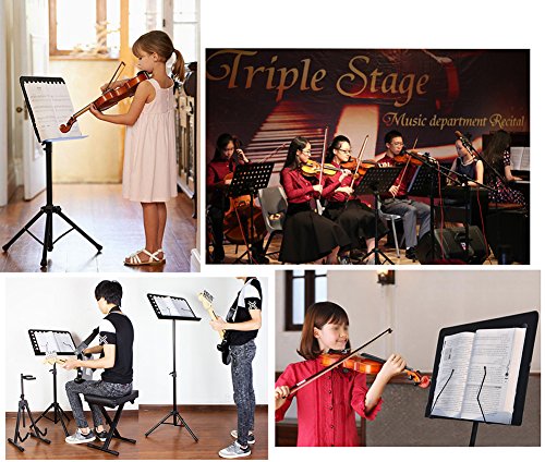 Sheet Music Stand 63"Portable Adjustable Folding Music Holder for Violin Guitar with LED light,Paper Holder,Carrying Bag Black - Lunies