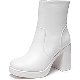 Glamnest Women's Platform Gogo Ankle Boots with Zipper, Square Toe Boots with Chunky Block Heel