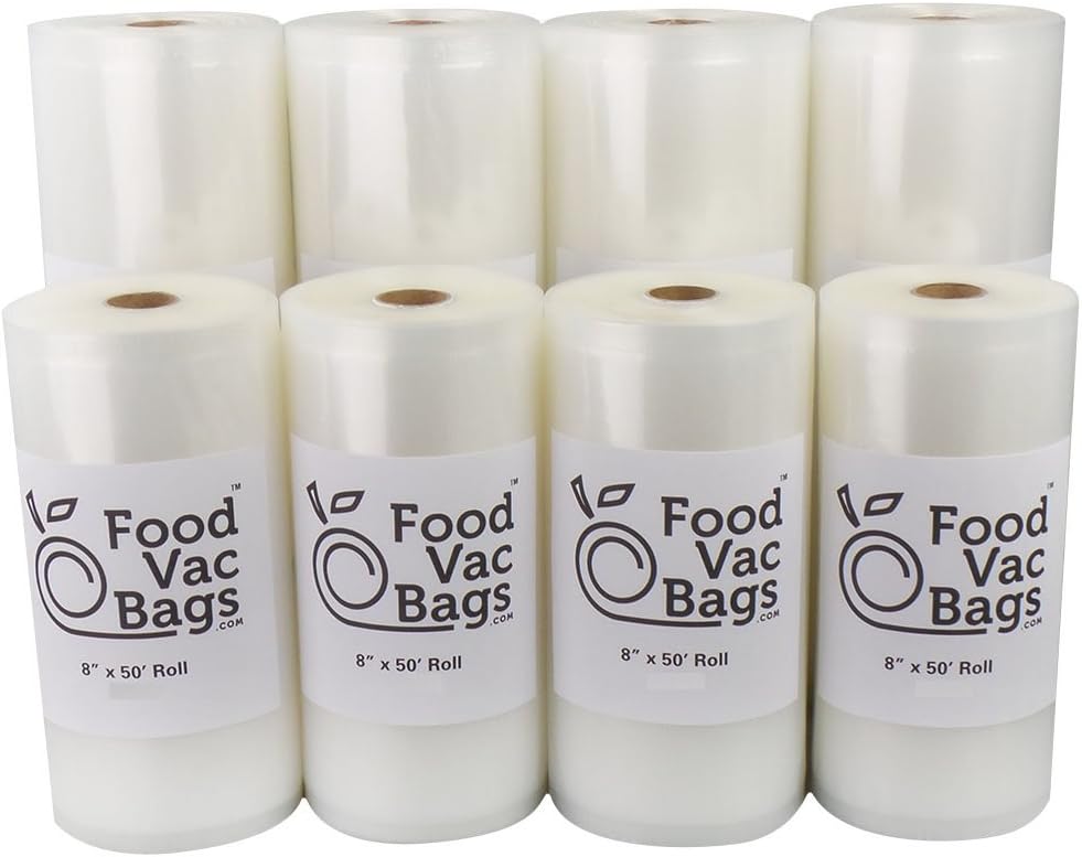 Eight Rolls FoodVacBags - (4) 11" X 50' and (4) 8" X 50' Roll Commercial Vacuum Sealer Bags Food Storage