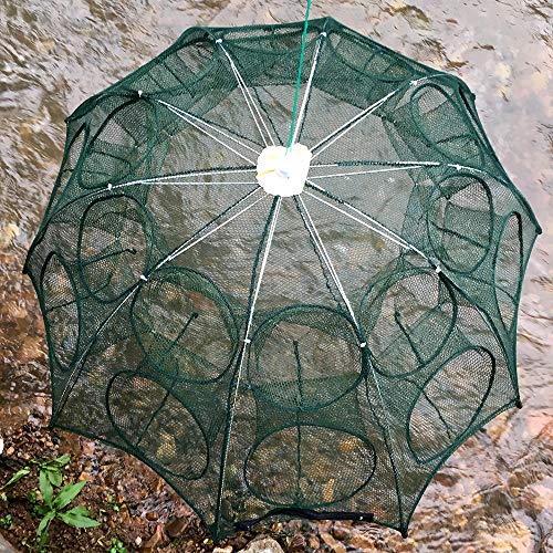 Isali Tools - New ETT 4-20 Holes Automatic Folding Fishing Net Shrimp Cage Nylon Foldable Crab Fish Trap Cast Net Cast Folding Fishing Network - (Color: 10 Sides 20 Holes Di)
