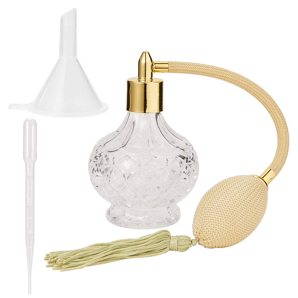 GORGECRAFT 80ml Clear Crystal Vintage Style Perfume Bottle Yellow Long Spray Tassels Atomizer Pump Refillable Glass Bottles Plastic Funnel Hopper Dropper for Makeup Tool for Valentine's Day