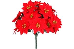 FLORRALIA Poinsettias Artificial Christmas Flowers Decorations - 4 Pcs Artificial Red Poinsettia Flowers with Stems 7 Heads for Christmas Tree,Fake Red Poinsettia Flowers for Home Outdoor Xmas Tree Decor