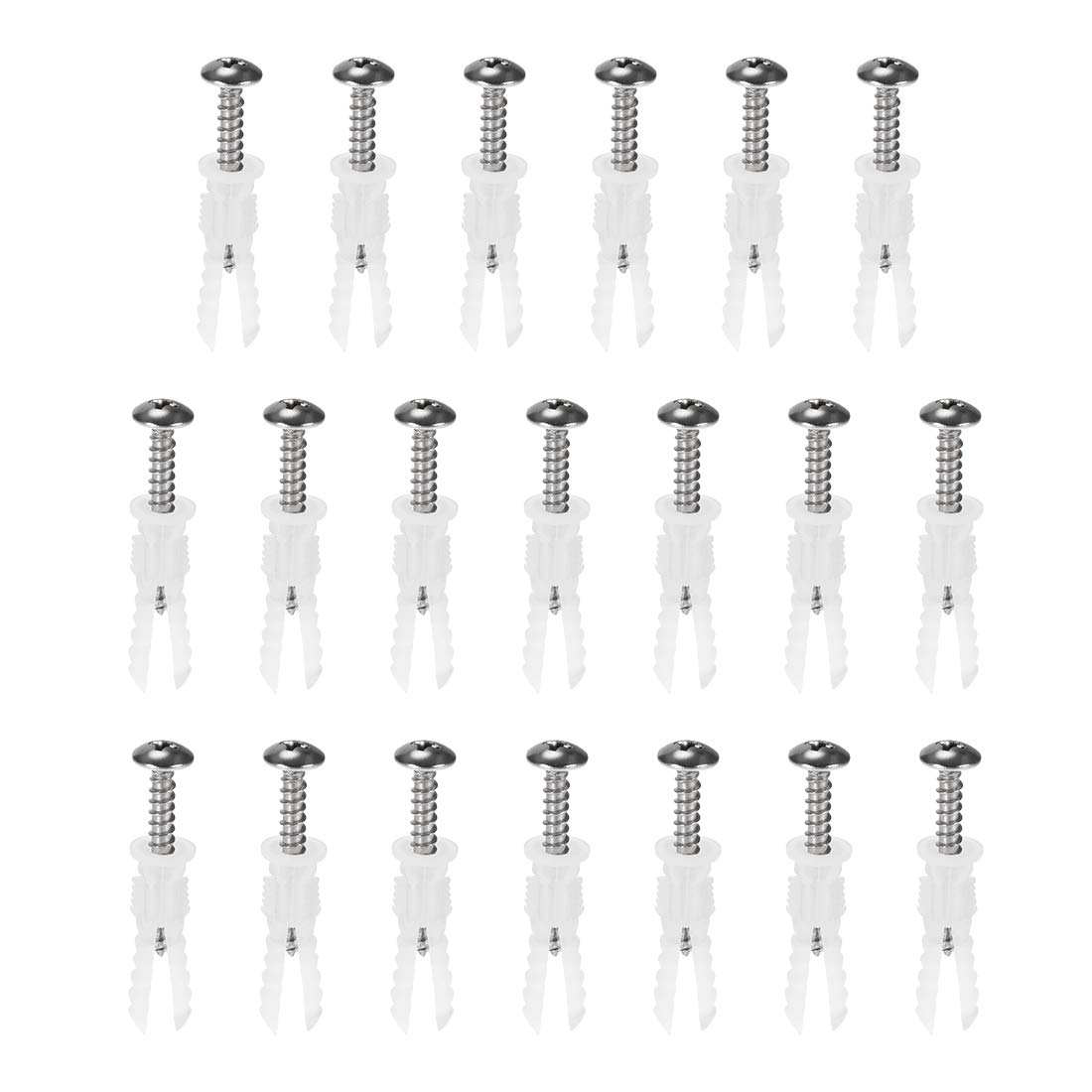 sourcing map 6mmx32mm Plastic Expansion Tube Pipe for Drywall with Screws White 20pcs