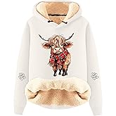 Christmas Sweatshirts For Women, Ugly Christmas Sweater Women Highland Cow Hoodies Fleece Sherpa Lined Pullover Tops