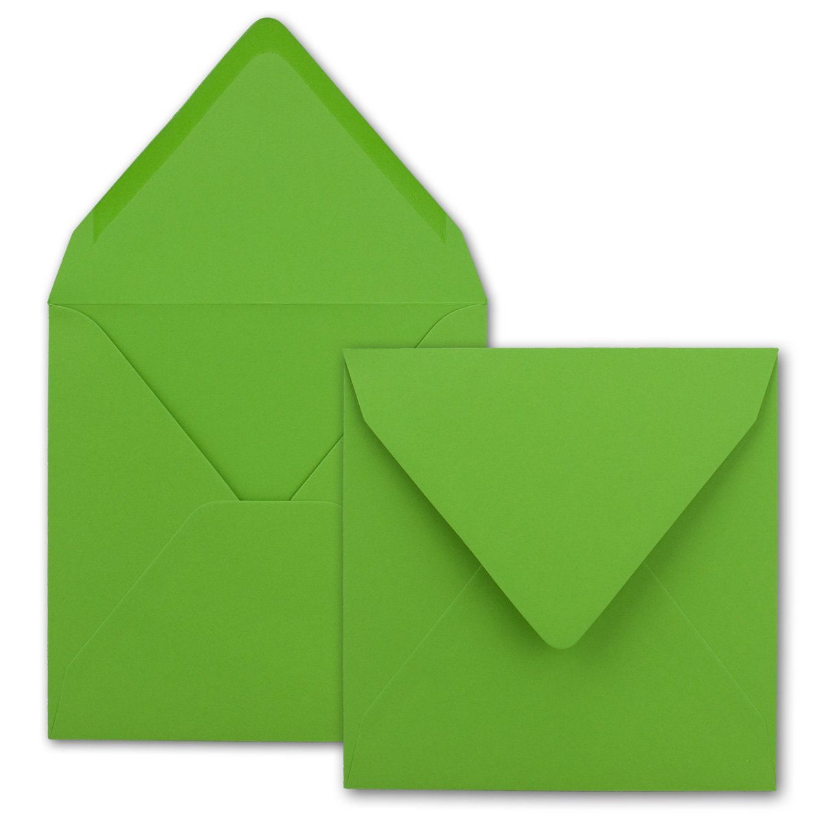 Square envelope/bright green, heavy quality - very strong - 110 g/m², 158 x 158 mm, wet gluing, top flap // from the FarbenFroh series of Neuser. 25 Umschläge light green