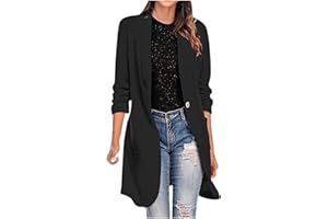 3/4 Sleeve Lapel Long Blazers for Women Dressy Oversized Suit Jacket Work Office Button Blazer Jackets with Pockets
