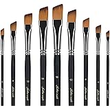 Golden Maple Angular Paint Brush, 9PC Oblique Tip Nylon Hair Long Handle Angled Paint Brushes Set Art Artist Professional Pai
