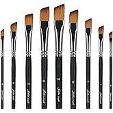 Golden Maple Angular Paint Brush, 9PC Oblique Tip Nylon Hair Long Handle Angled Paint Brushes Set Art Artist Professional Painting Supplies for Acrylic, Watercolor, Gouache and Oil Painting