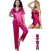 WJing Yi Jia 5Pcs Womens Silk Pajamas Set Sexy Cami Shorts Pj Sets Lingerie Satin Pajama Sets Loungewear Pjs Silky Sleepwear