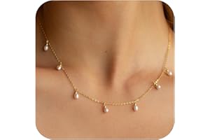 MARYLAX Pearl Necklaces for Women, Dainty 14K Gold/Silver Plated Pearl Necklace, Simple White Pearls Choker Y-shaped Pearl Single Pearl Cute Pearl Thin Chain Necklace, Elegant Women Wedding Jewelry