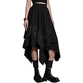 Yimoon Womens Renaissance Skirt Lace Tiered Asymmetrical Flowy Fairy Long Skirt High Waist Gothic Midi Skirts