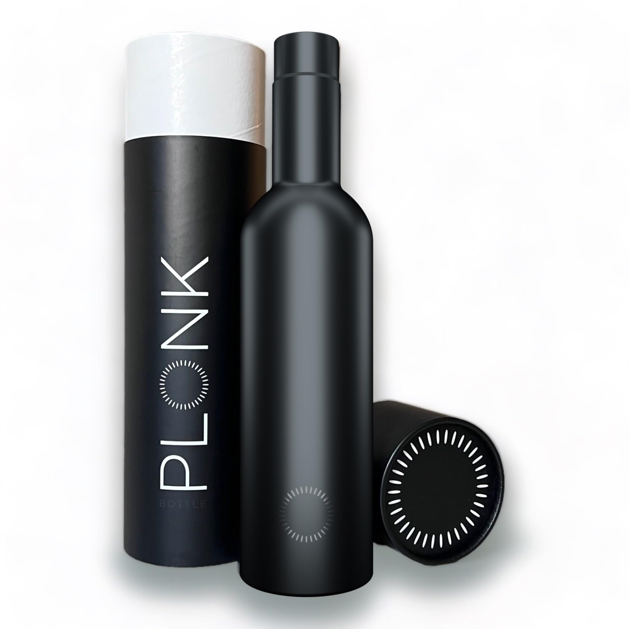PLONK Wine Cooler | Wine Flask | Insulated Wine Bottle | Stainless Steel Bottle | Modern Wine Gift | Keeps Wine Cold for up to 24 Hours | Wine Accessory | Wine Gift | Reusable | 750ml 75cl (Black)