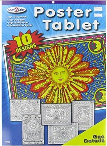 Creative Platypus Premium Poster Coloring Tablet ~ 10 Designs, 10" x 14" Each (Geo Details)