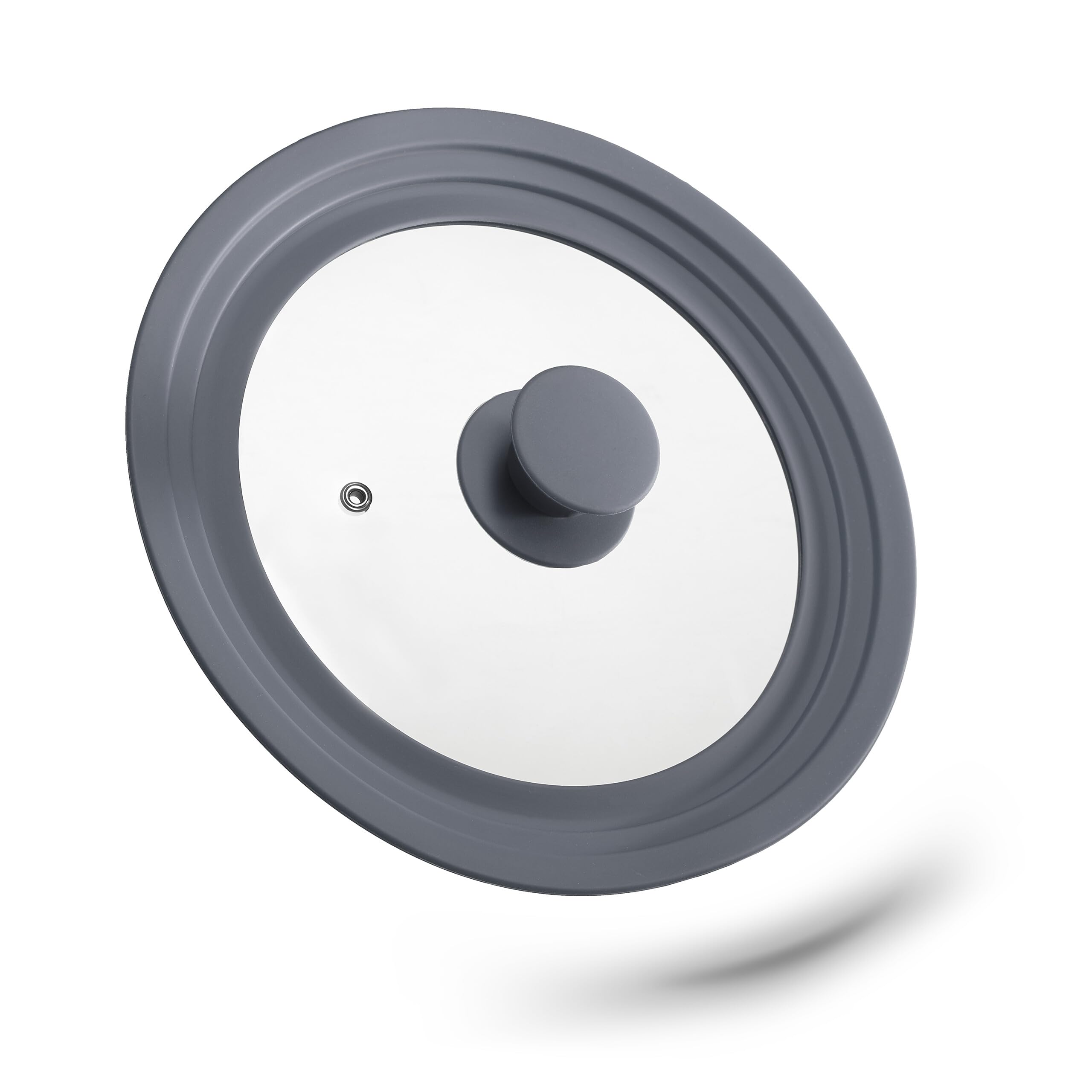Relaxdays Saucepan Lid Universal, Glass Cover with Silicone Rim & Air Vent, Pots & Pans Ø 20-24 cm, Grey