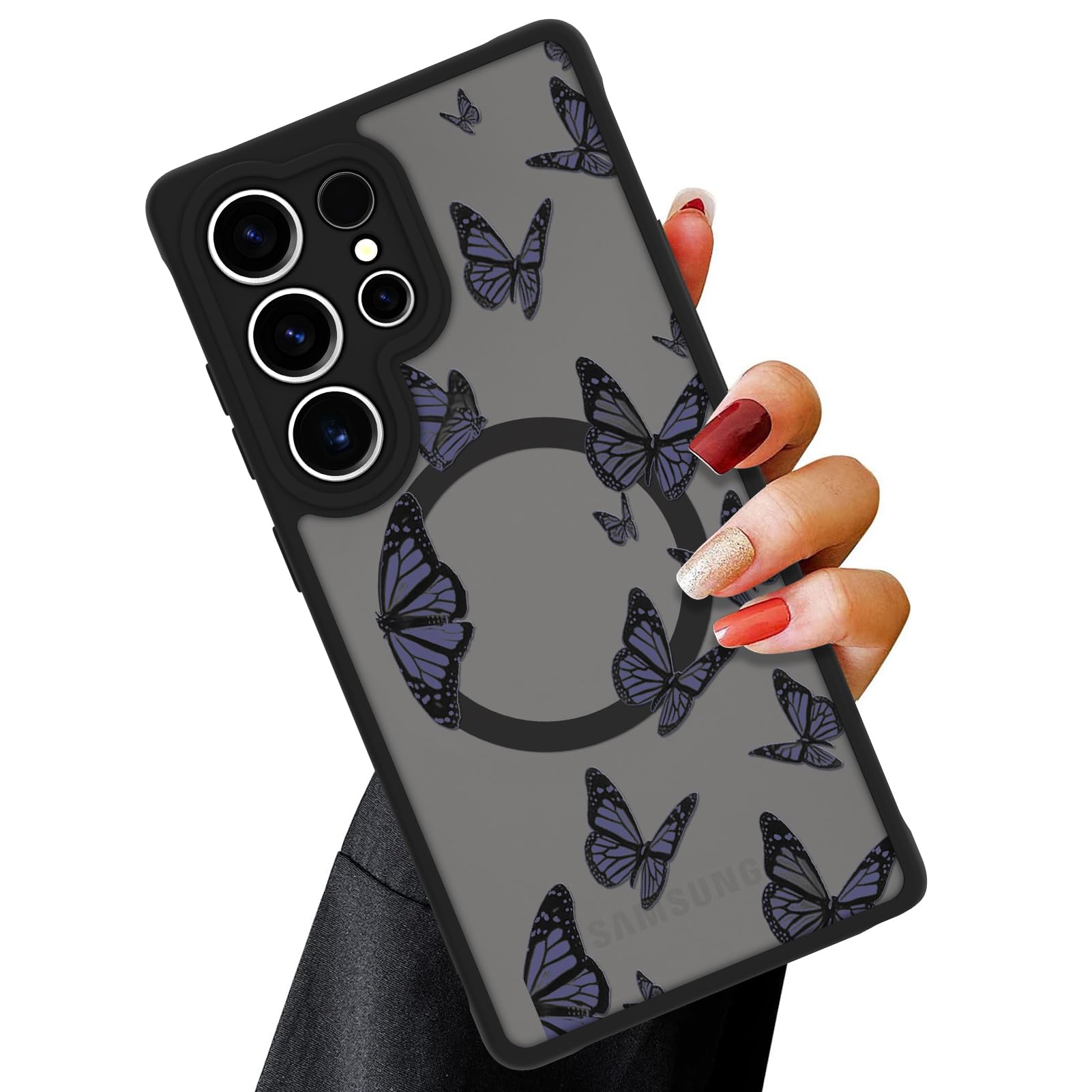 OOK Magnetic for Samsung Galaxy S25 Ultra Case Wild Butterfly Pattern [Compatible with MagSafe] Slim Translucent Matte Full Camera Lens with Privacy Screen Protector