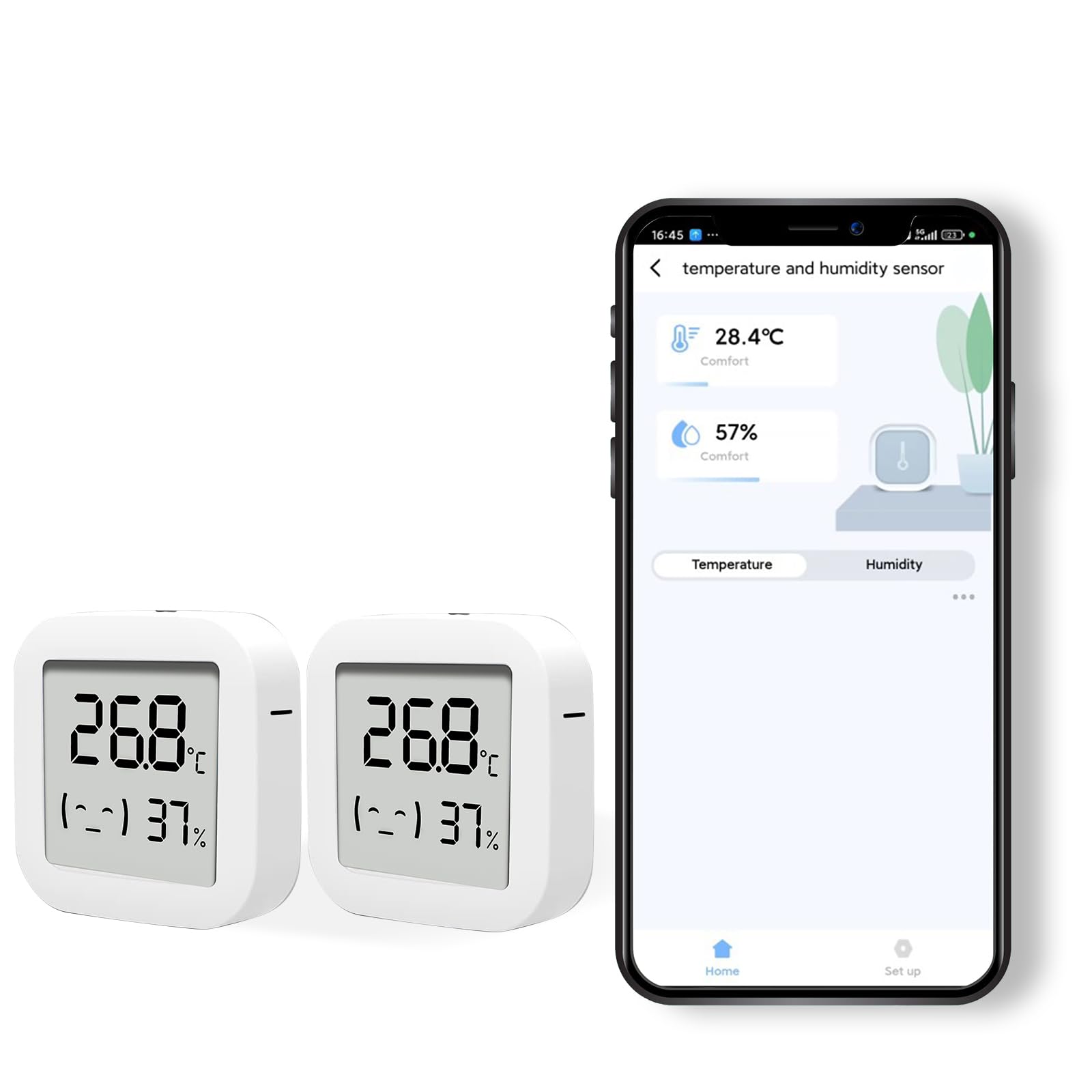 2 Pack Mini Digital Wireless Hygrometer Thermometer Sensor Portable Indoor Outdoor Temperature and Humidity Monitor Remote App Notification Alarm Works with the CozyLife APP for Bedroom and Greenhouse