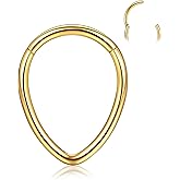 BodyBonita 16G Septum Rings Teardrop - 316L Surgical Steel Nose Rings Hoops Hinged Cartilage Earrings for Women Conch Daith Piercing Jewelry Helix Rook Lip Gold Plated/Silver/Black/RoseGold Plated