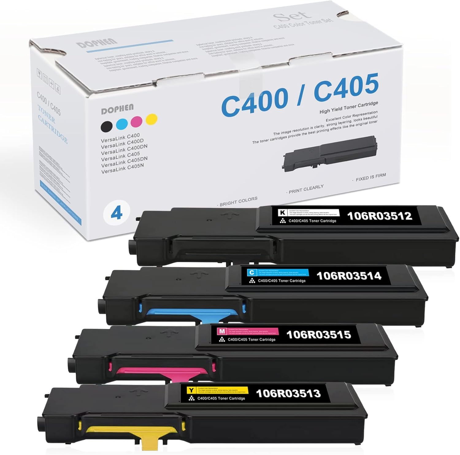 Photo 1 of VersaLink C400/C405 Toner Bundle - Dphn High Capacity 106R03512 106R03513 106R03514 106R03515 4-Color Set Replacement for Xerox VersaLink C400 C405 C400D C400DN C405DN C405N Printer