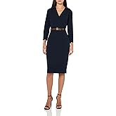 Halston Womens 3/4 Sleeve Collared V-Neck Knee Length Dress