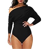 YMDUCH Women's Sexy Long Sleeve Off Shoulder Backless One Piece Bodysuit Top