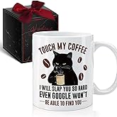 Kadiak Touch My Coffee I'll Slap You So Hard 11oz Black Cat Ceramic Mug, Funny Cat Lover Gift, Classic Whimsical Novelty Coffee Mug