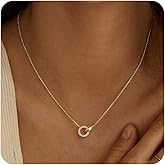SWRNR Gold Necklace for Women, Dainty 14K Gold Plated Pendant Necklaces for Women Trendy Simple Choker Chain Cubic Zirconia Circle/Interlocking/Sun/Pearl Necklace Fashion Jewelry Charm Gifts for Her