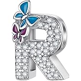 Complete A~Z Alphabet Charm Letter Beads, Solid 925 Sterling Silver with Cubic Stones Flower Butterfly fits European Bracelets Necklace Women Jewelry Gift Options