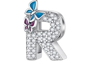 Complete A~Z Alphabet Charm Letter Beads Solid 925 Sterling Silver with Cubic Stones Flower Butterfly fits European Bracelets