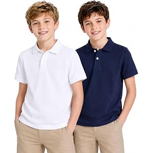 HILEELANG Boys Polo Shirts School Uniform Cotton Blend Collared Tops Kids | Soft cotton blend fabric, breathable and durable,