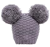 Simplicity Women's Cute Knit Fuzzy Pompom Winter Beanie Hat, Grey