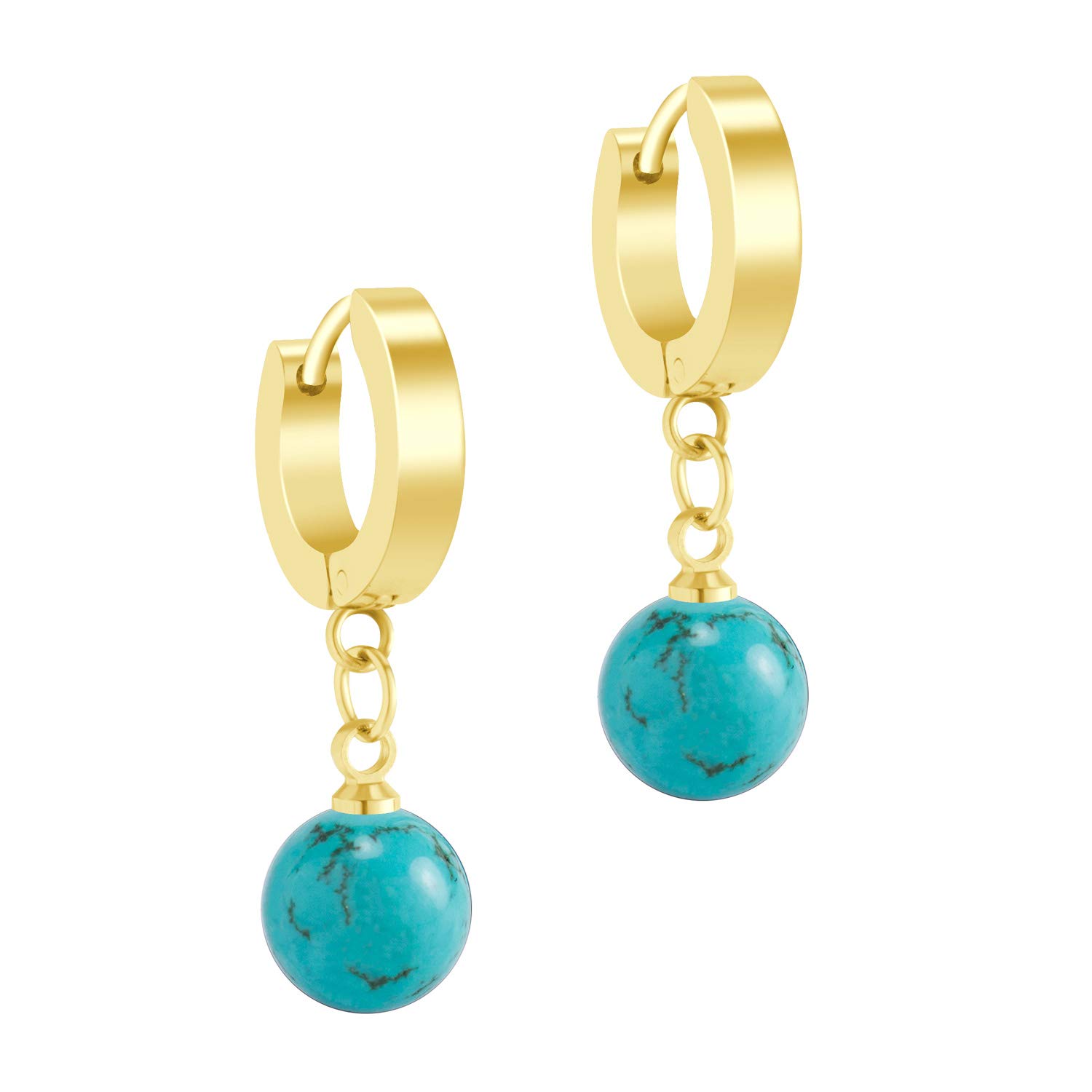 555Jewelry Stainless Steel Huggie Dangle Earrings, Cartilage Earring Dangle, Hoop Dangle Earrings for Women, Dainty Turquoise Drop Charm Hoops for Ladies, Gold