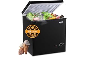 KRIB BLING Chest Freezer Mini Adjustable 7 Thermostat Compact Deep Freezer Top Door Low Noise with Removable Basket 5.0 cu.ft Black