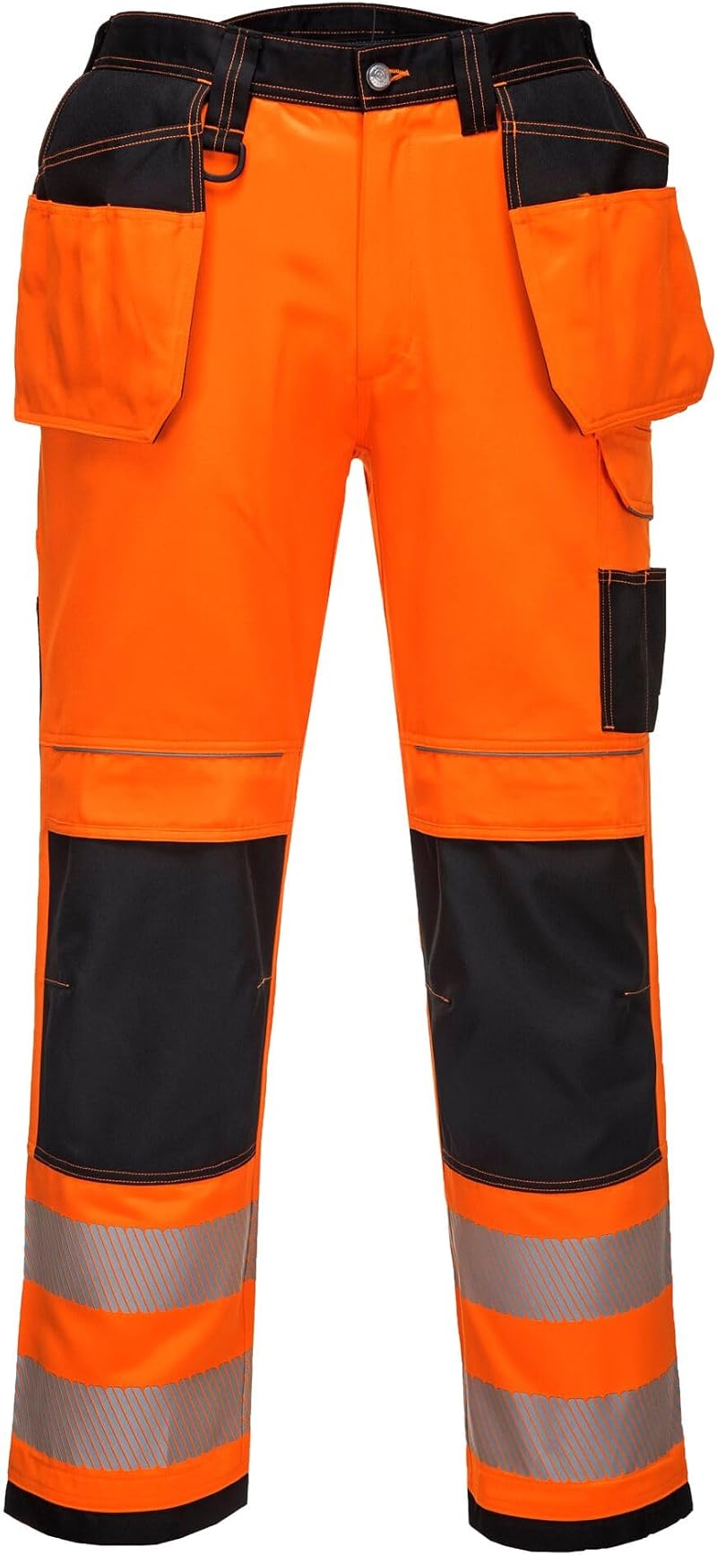 Portwest T501 PW3 Hi Vis Trousers Orange Black 12 Pockets Holster Kneepad